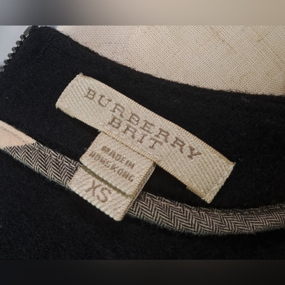 Burberry Brit Women's Sweater Wool Lambskin Leather Sleeves Black Size XS - Picture 2 of 14